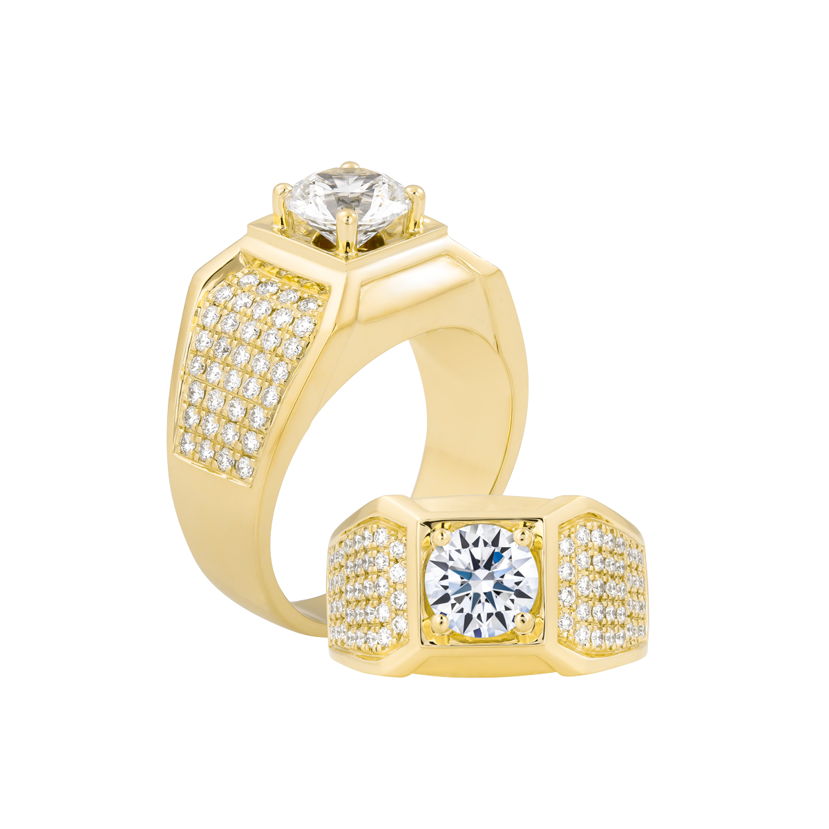 Nhẫn nam kim cương tấm vàng 14K Bugetta 2CT Y